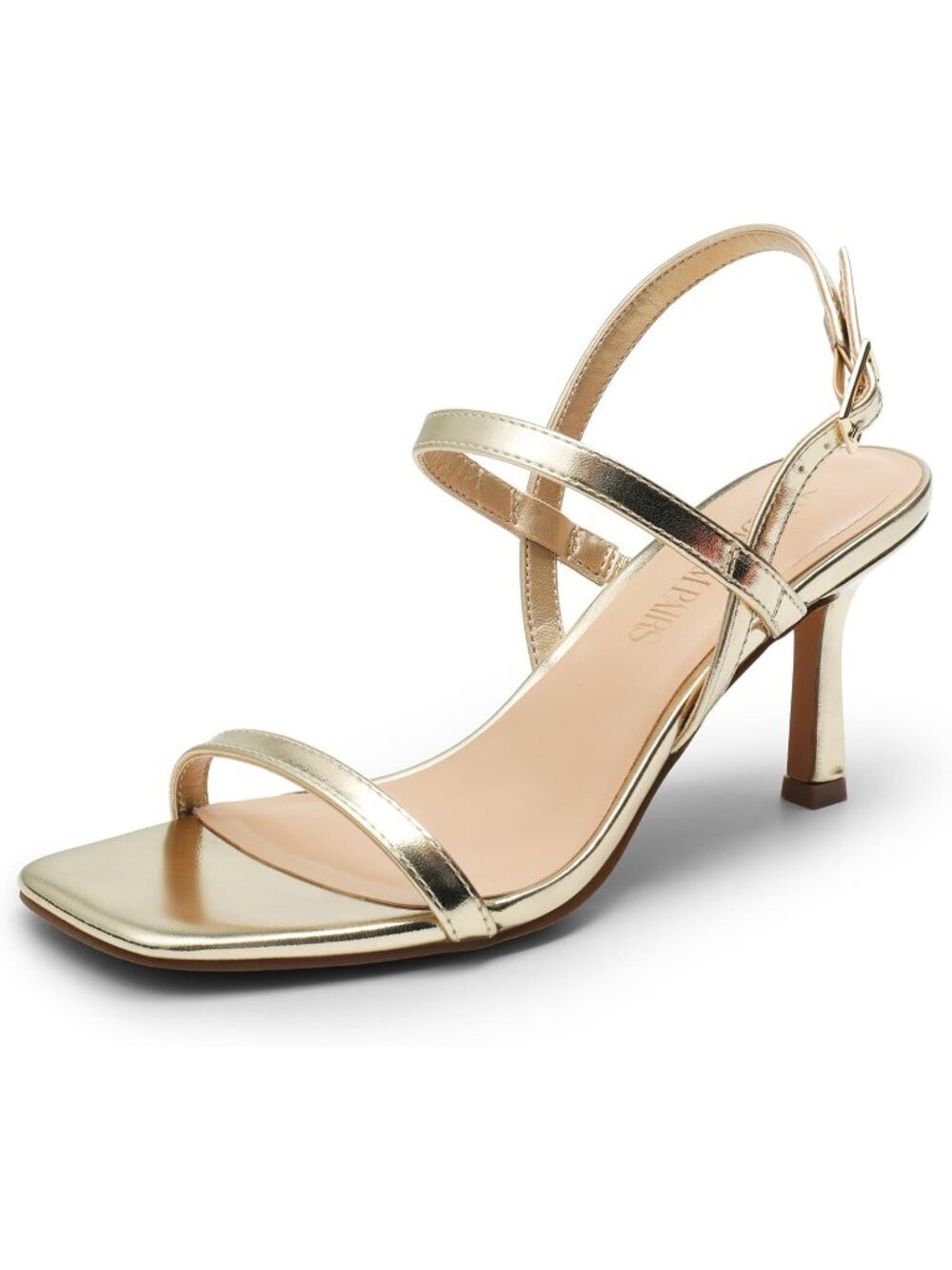 DREAM PAIRS Women's Gold Slingback Heels Square Open Toe Strappy Ankle Strap